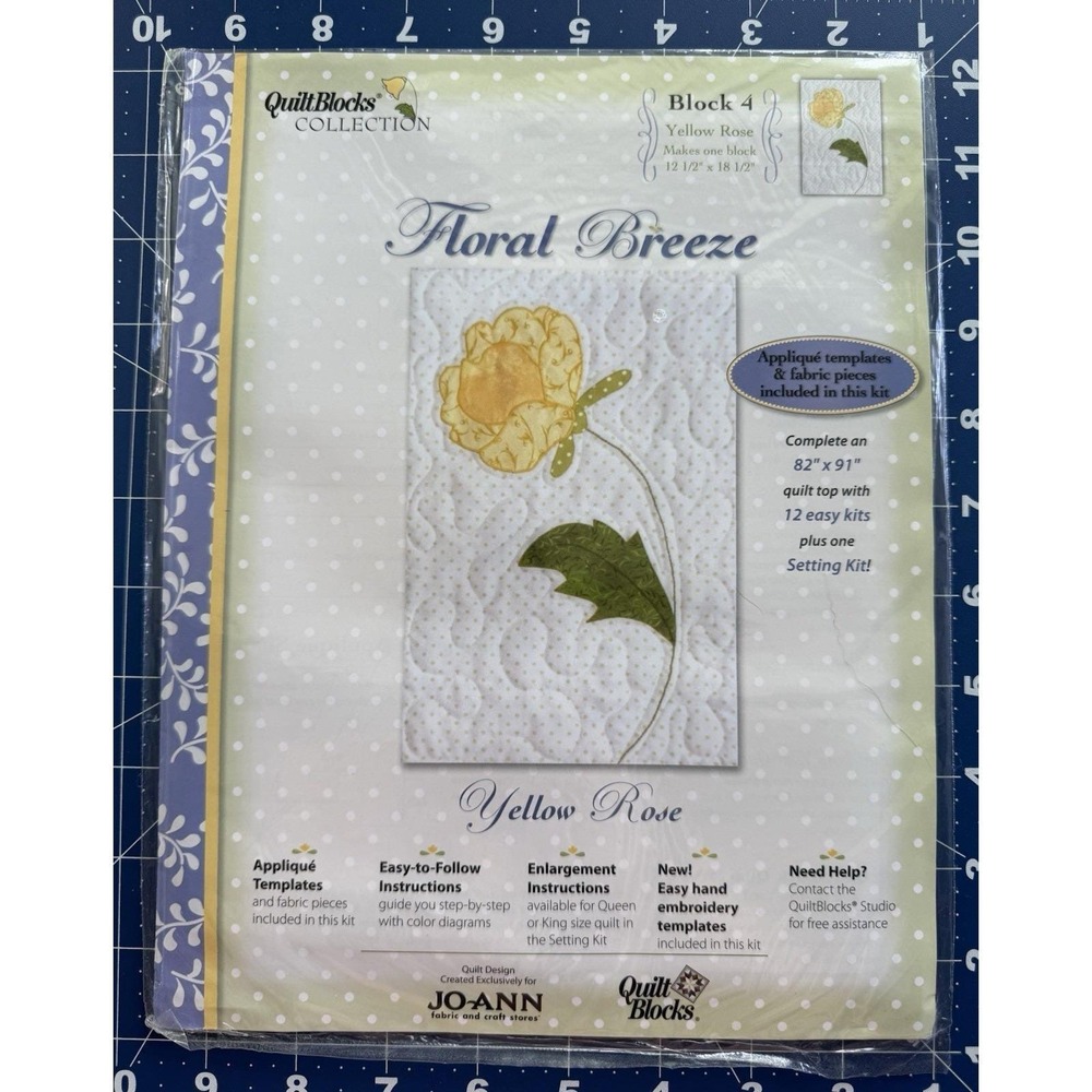 Joann Quilt Blocks Collection 2008 Floral Breeze Block 4 Kit YELLOW ROSE
